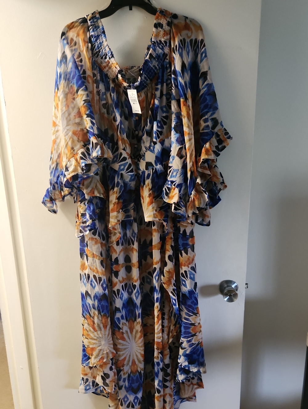 Flowy Blue & Orange Floral Duster